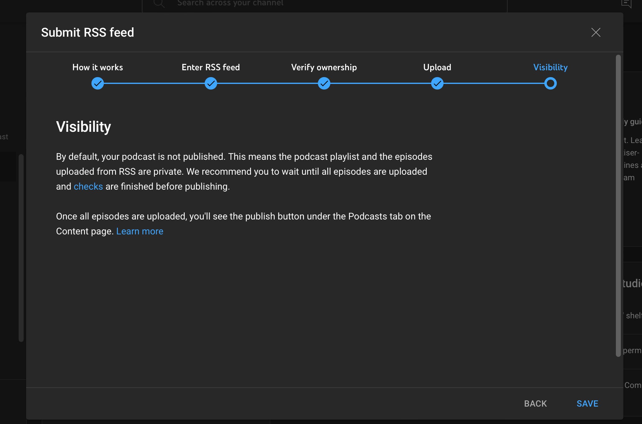 Read the visibility details and then click Save 