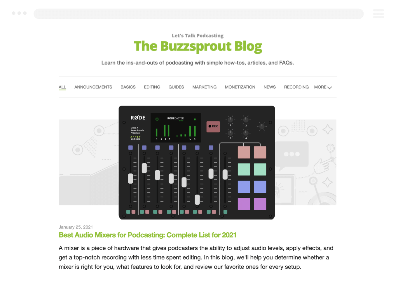 Screenshot of Buzzsprout blog